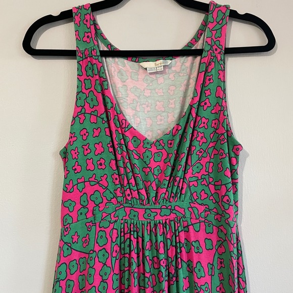 Boden Sleeveless‎ Empire Waist Maxi Dress Pink Green Floral Mod Print US 6R - Picture 4 of 13
